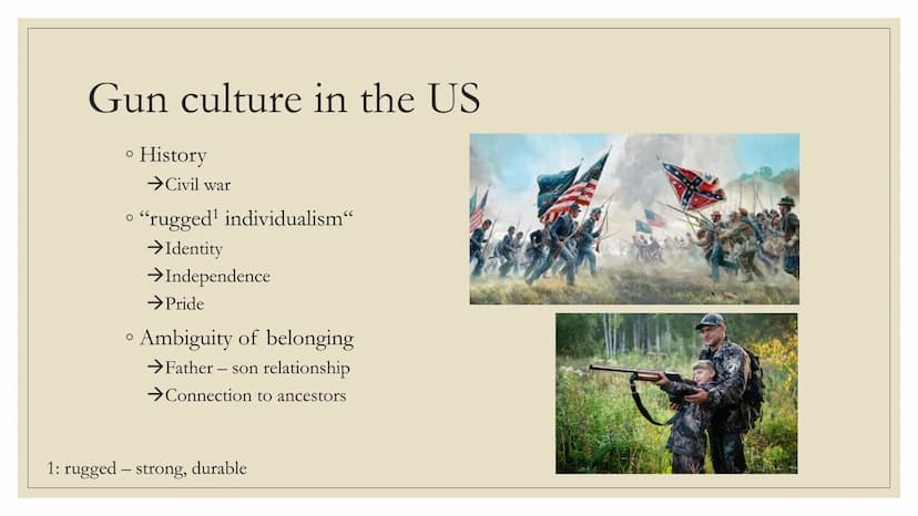 GUN CULTURE IN MISSISSIPPI
AND
GUNS IN CROOKED LETTER
XCOX
g
30%
XC₂X Gun culture in the US
O
O
History
→Civil war
"rugged¹ individualism"
→