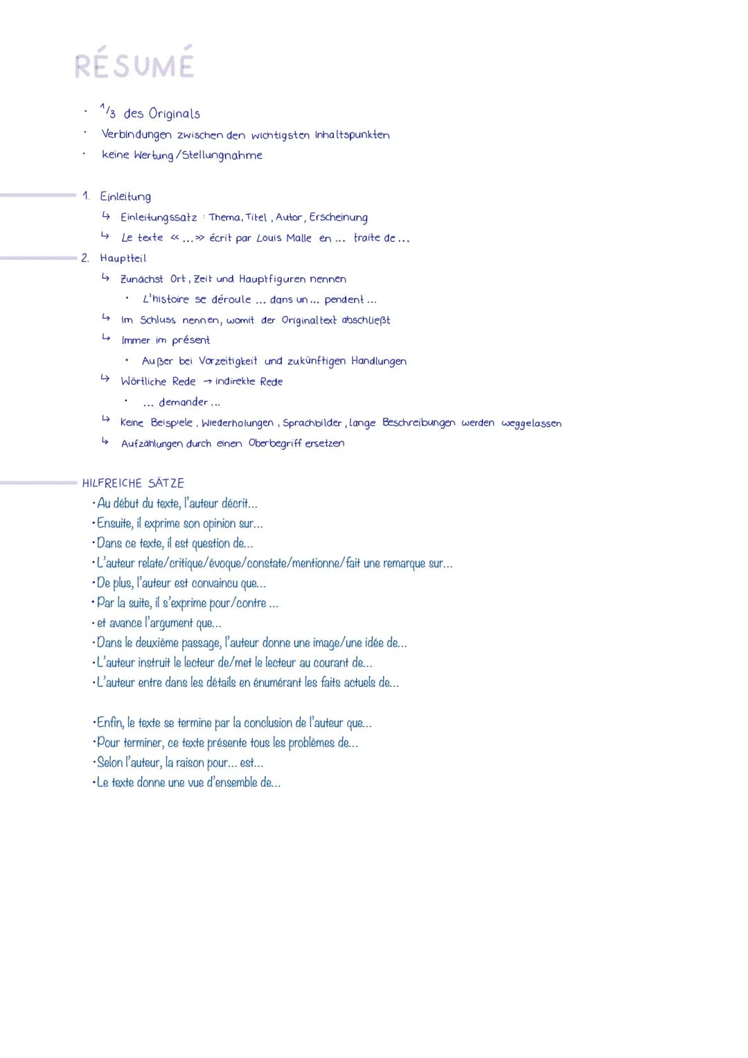 RÉSUMÉ
1/3 des Originals
Verbindungen zwischen den wichtigsten Inhaltspunkten
keine Wertung/Stellungnahme
1. Einleitung
↳ Einleitungssatz Th