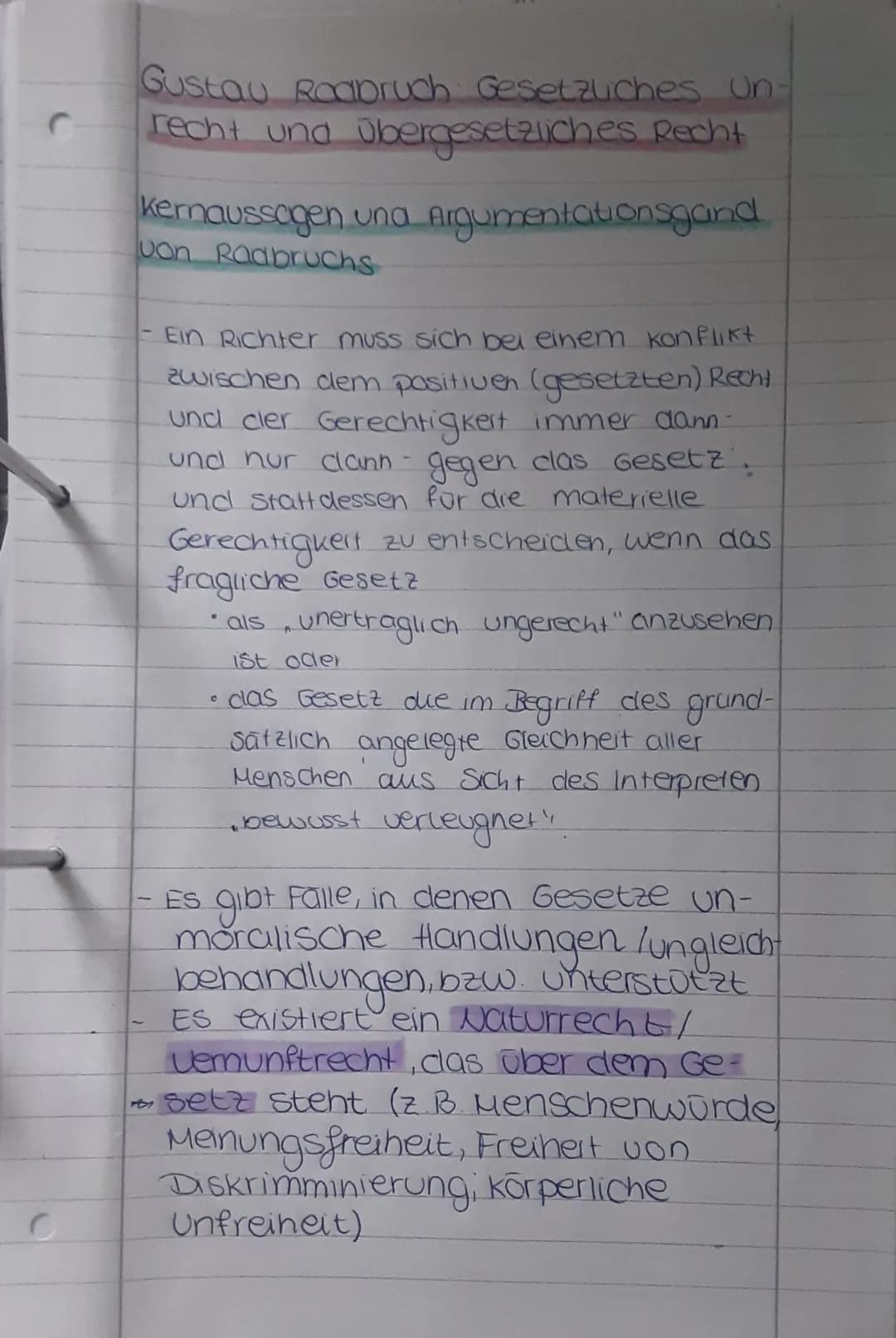 Gustau Radbruch Gesetzliches Un-
recht und übergesetzliches Recht
Kernaussagen und Argumentationsgand
von Radbruchs
- Ein Richter muss sich 