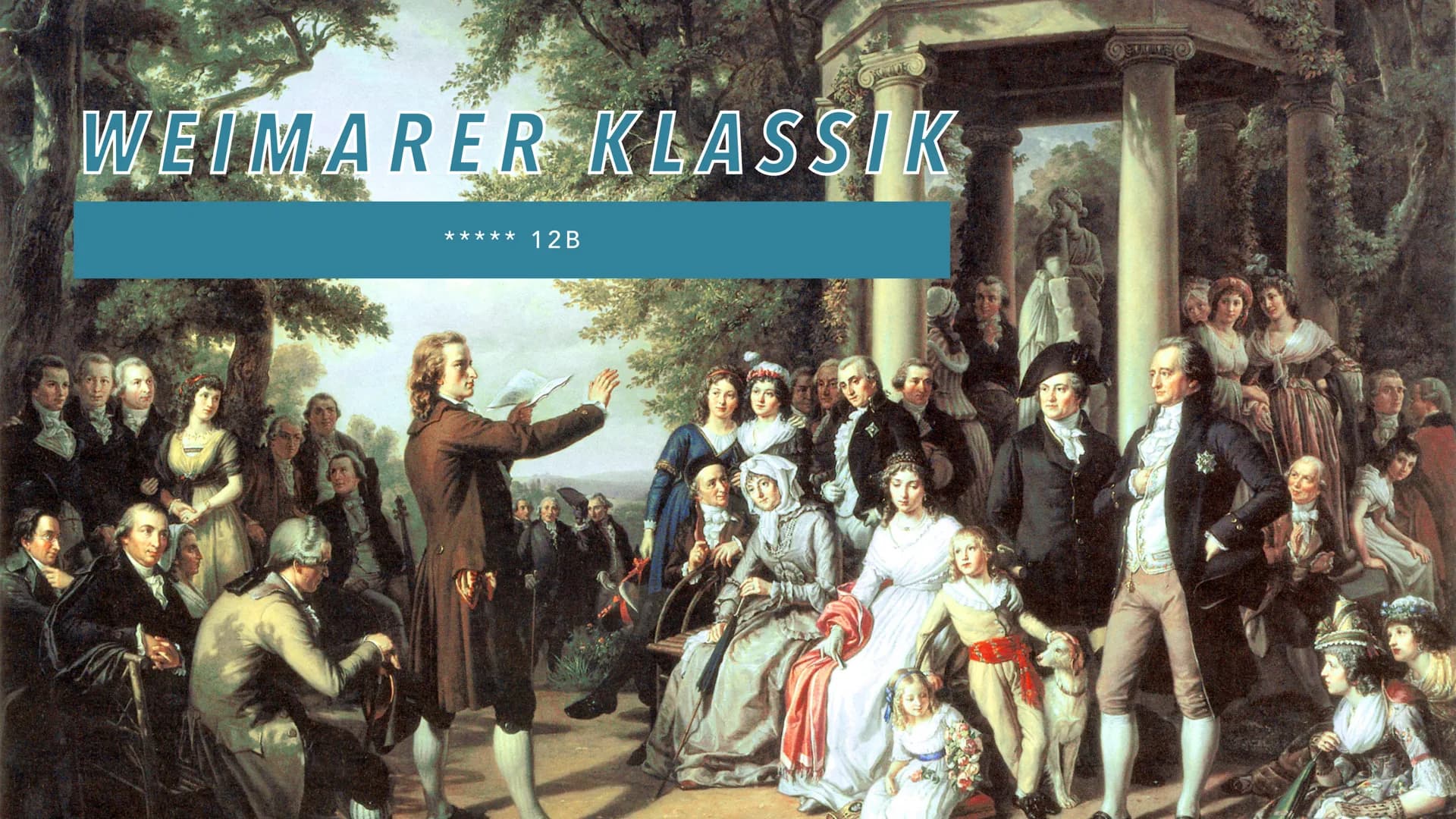 WEIMARER KLASSIK
***** 12 B
B GLIEDERUNG
1. Definition
2. Geschichtlicher Hintergrund
3. Motive
4. Menschenbild
5. Merkmale
6. Autoren und b