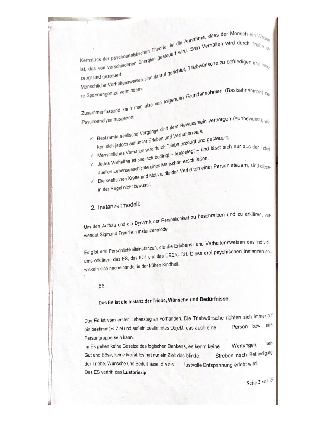 Abitur
Die psychoanalytische Theorie - Zusammenfassung
1. Grundannahmen der Psychoanalytischen Theorie
2. Instanzenmodell
3. Abwehrmechanism