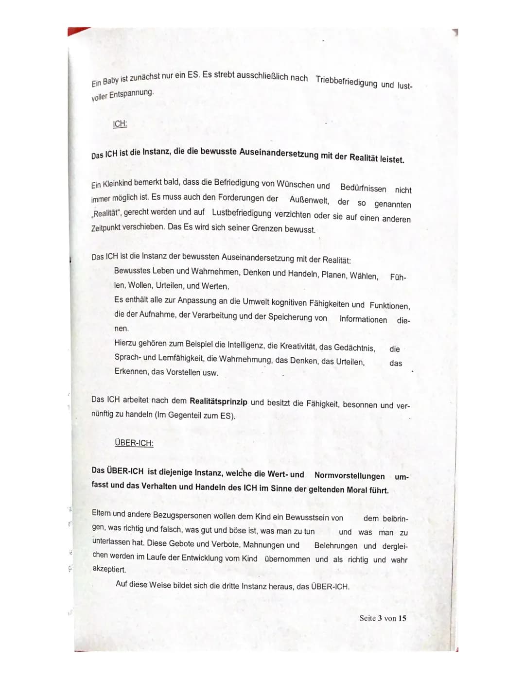 Abitur
Die psychoanalytische Theorie - Zusammenfassung
1. Grundannahmen der Psychoanalytischen Theorie
2. Instanzenmodell
3. Abwehrmechanism