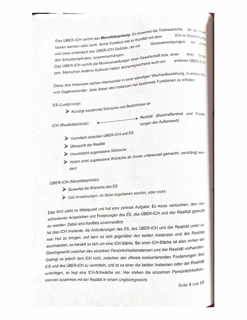 Abitur
Die psychoanalytische Theorie - Zusammenfassung
1. Grundannahmen der Psychoanalytischen Theorie
2. Instanzenmodell
3. Abwehrmechanism
