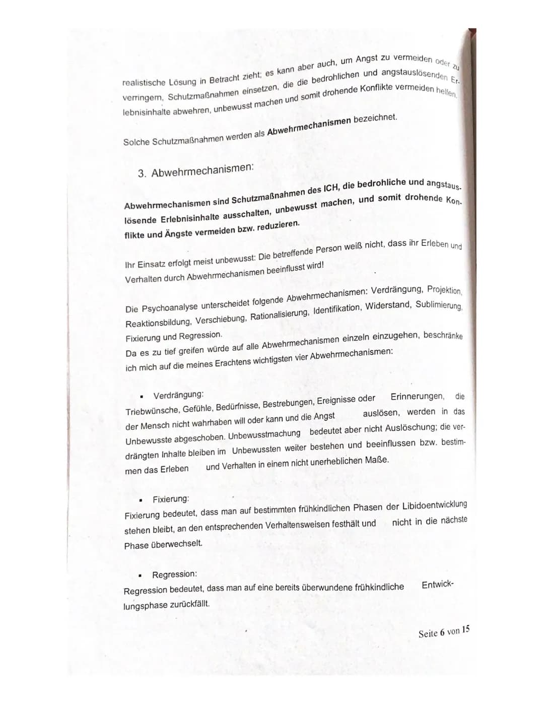 Abitur
Die psychoanalytische Theorie - Zusammenfassung
1. Grundannahmen der Psychoanalytischen Theorie
2. Instanzenmodell
3. Abwehrmechanism