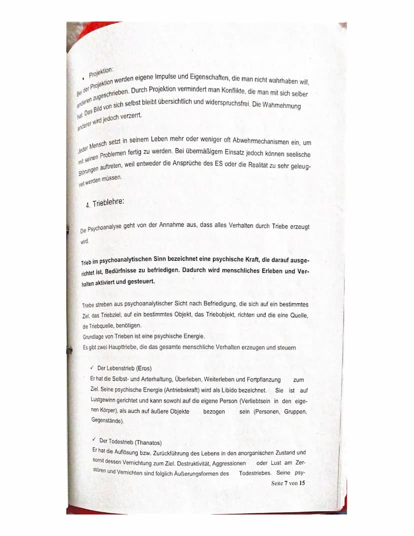 Abitur
Die psychoanalytische Theorie - Zusammenfassung
1. Grundannahmen der Psychoanalytischen Theorie
2. Instanzenmodell
3. Abwehrmechanism
