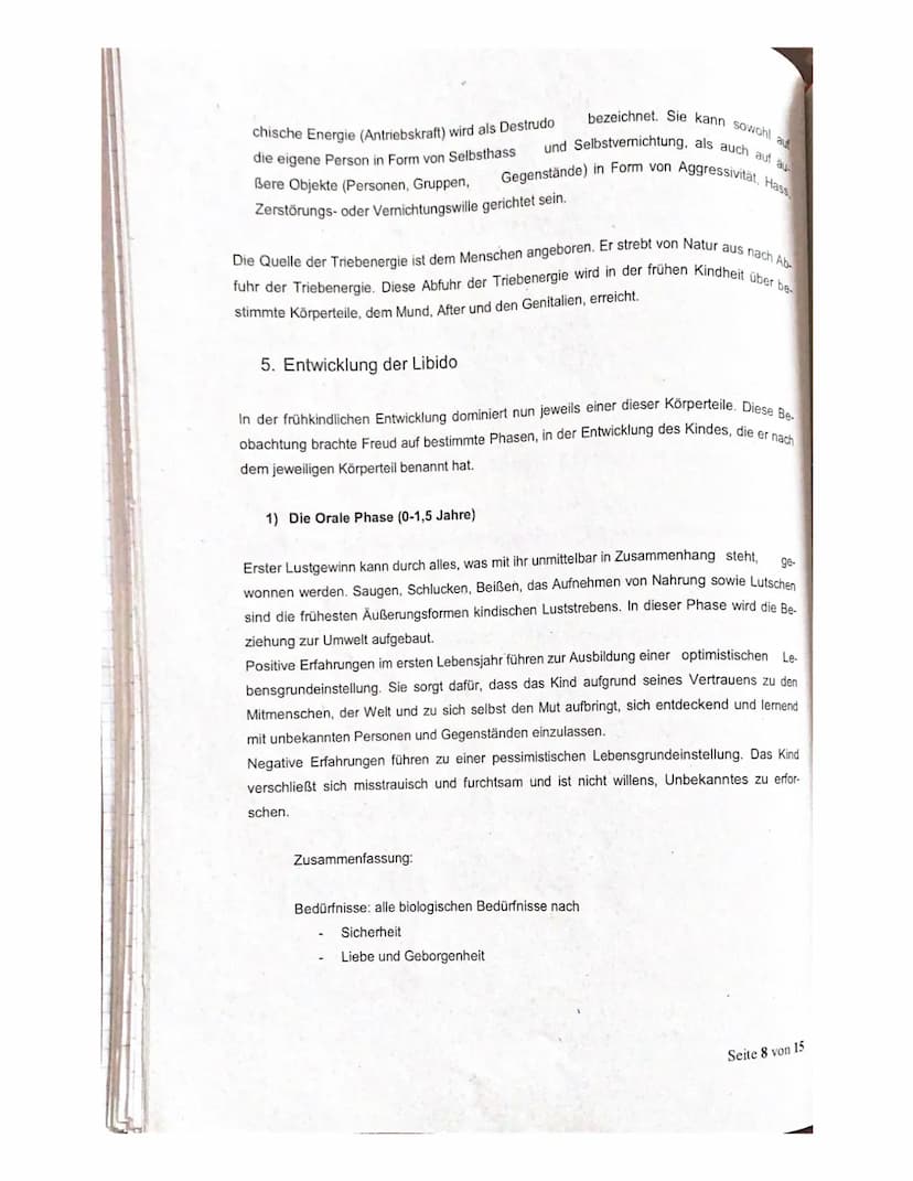 Abitur
Die psychoanalytische Theorie - Zusammenfassung
1. Grundannahmen der Psychoanalytischen Theorie
2. Instanzenmodell
3. Abwehrmechanism
