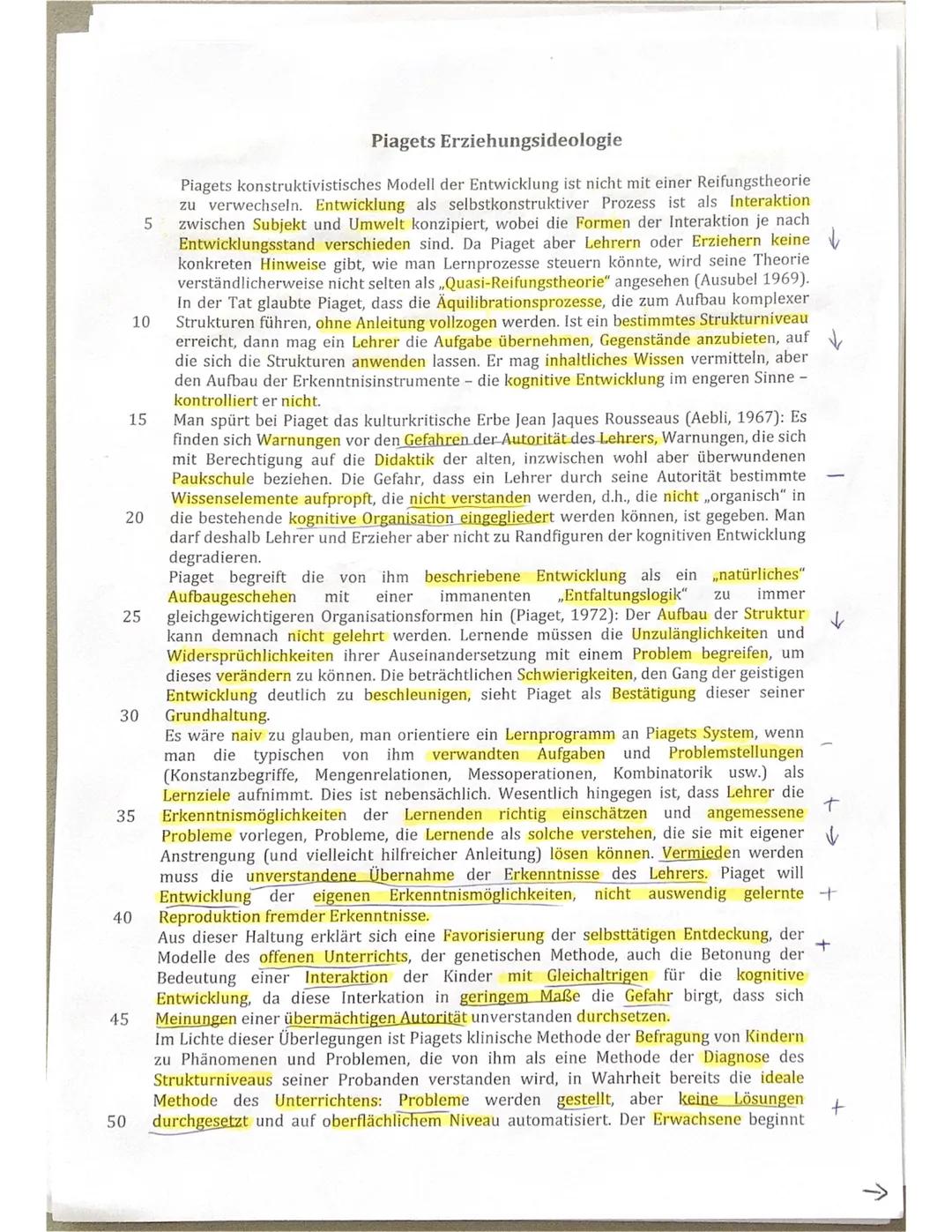 10
15
20
25
30
35
Piagets Erziehungsideologie
Piagets konstruktivistisches Modell der Entwicklung ist nicht mit einer Reifungstheorie
zu ver