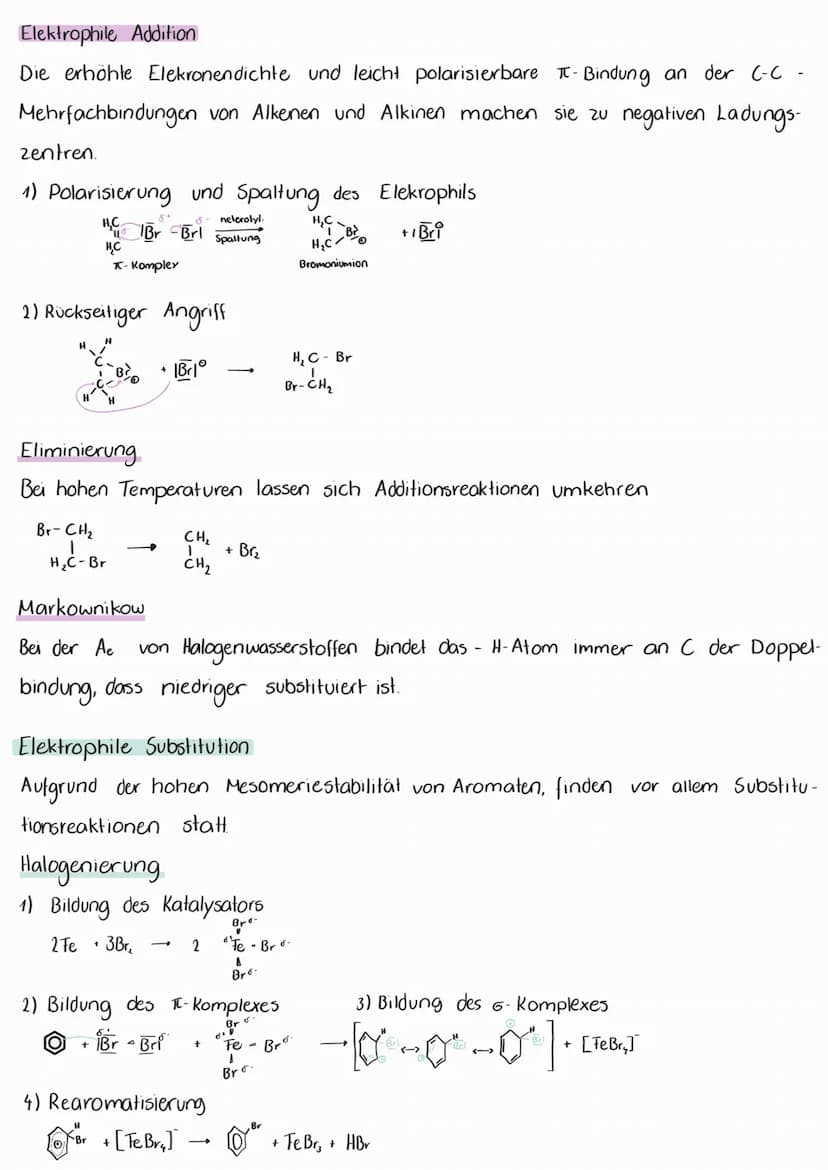 Radikalische Substitution
1) Start reaktion
Br-Brl
2) Kettenreaktion
H
I
H-C.
H
Licht
H
H-C-H + Brli -
H
3) Abbruchreaktion
H
-
+ Br₂
+
21Br