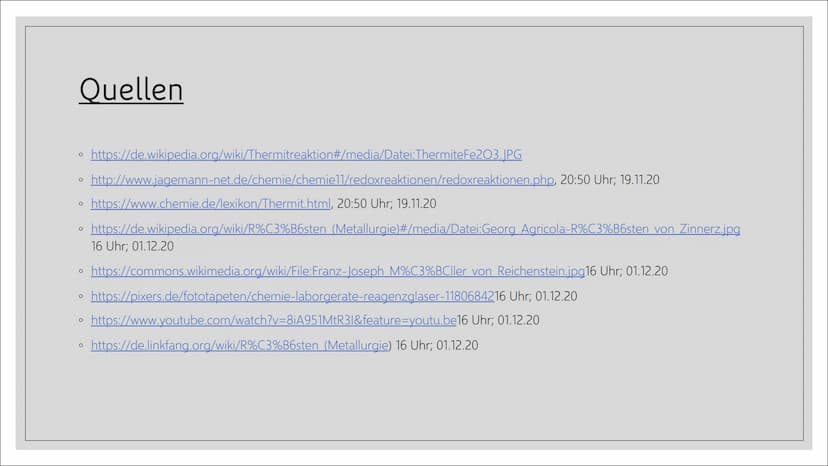 THERMIT REAKTION &
RÖSTREDUKTIONSVERFAHREN
11/1 Gliederung:
1. Thermit- Reaktionen
O 1.1 Definition
1.2 Geschichtlicher Hintergrund
O
O
O
2.