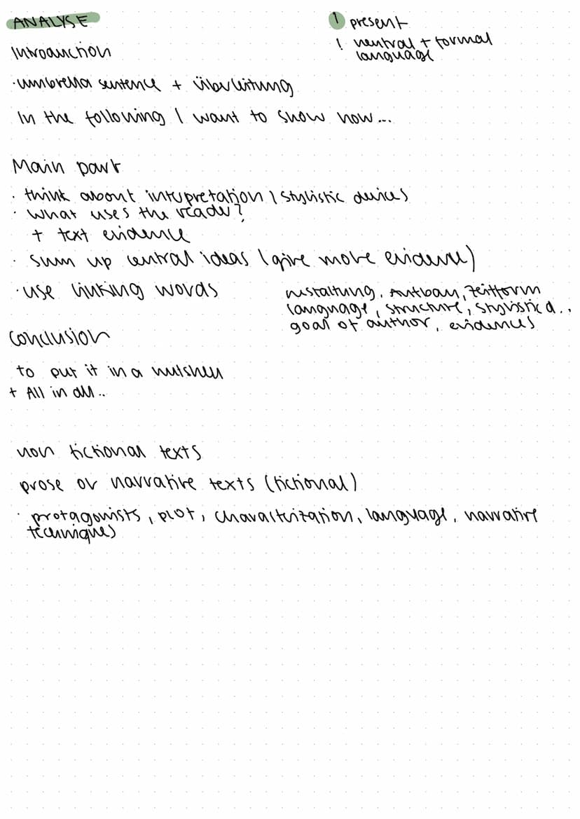 Summary
umbrella sentence
find the 5 who's (who? what? Where? When? why?
• giving paragraphs a headline
structure your notes for a logical t