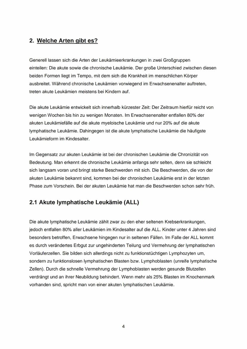 Inhaltsverzeichnis:
1. Einleitung...
1.1 Was ist Blut?
1.2 Was ist Leukämie?
2. Welche Arten gibt es?
2.. Akute lymphatische Leukämie (ALL)
