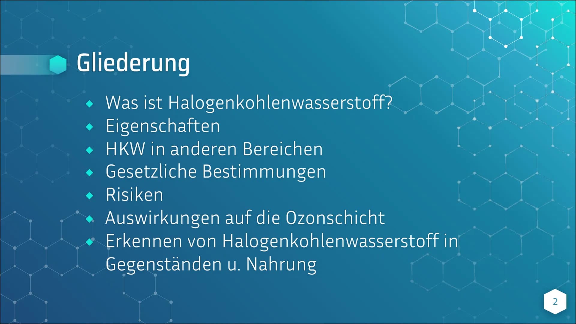 Halogenkohlenwasser-
stoffe
von Emily- Michelle Kelsch Gliederung
Was ist Halogenkohlenwasserstoff?
Eigenschaften
HKW in anderen Bereichen
G