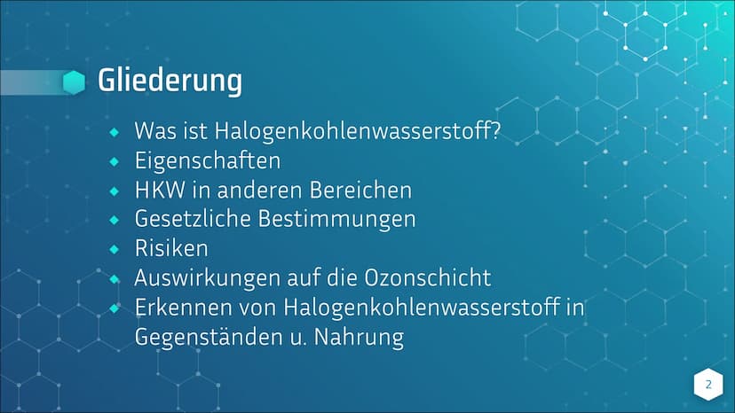 Halogenkohlenwasser-
stoffe
von Emily- Michelle Kelsch Gliederung
Was ist Halogenkohlenwasserstoff?
Eigenschaften
HKW in anderen Bereichen
G