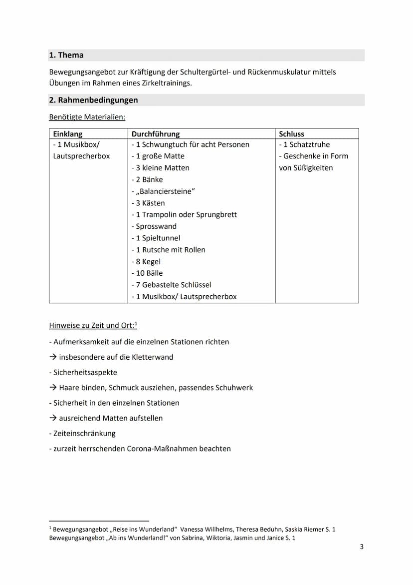 Bewegungsangebot zur Kräftigung der Schultergürtel- und
Rückenmuskulatur mittels Übungen im Rahmen eines Zirkeltrainings
Bewegungsangebot
Ze