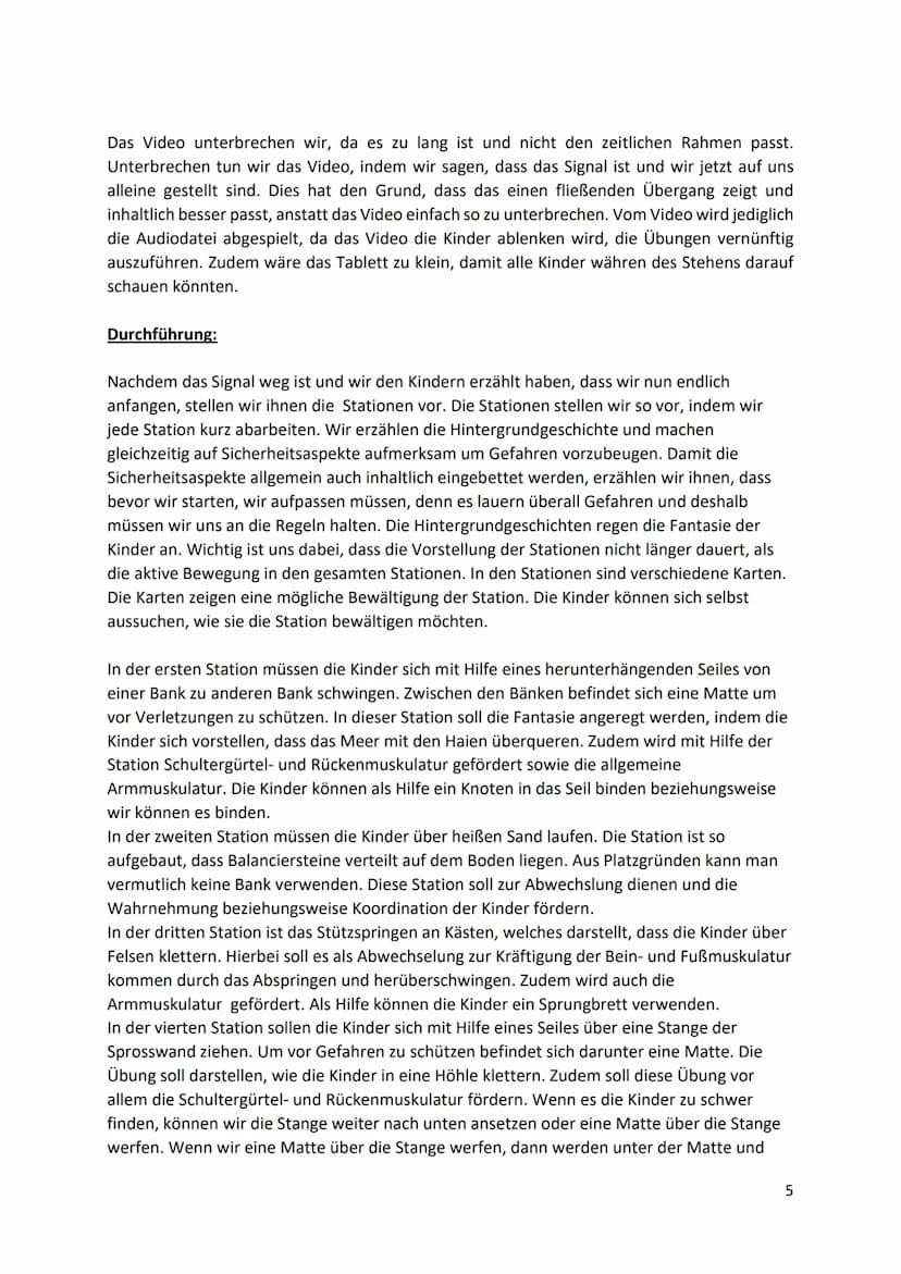 Bewegungsangebot zur Kräftigung der Schultergürtel- und
Rückenmuskulatur mittels Übungen im Rahmen eines Zirkeltrainings
Bewegungsangebot
Ze