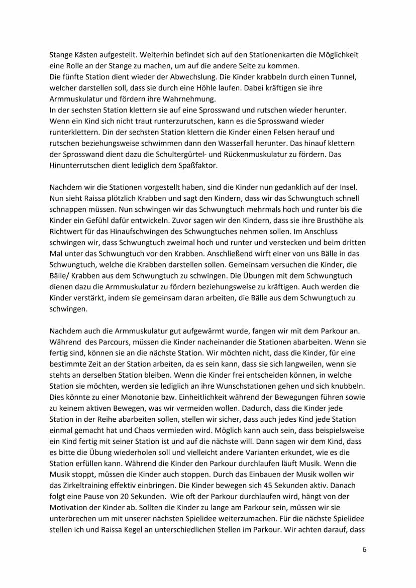 Bewegungsangebot zur Kräftigung der Schultergürtel- und
Rückenmuskulatur mittels Übungen im Rahmen eines Zirkeltrainings
Bewegungsangebot
Ze