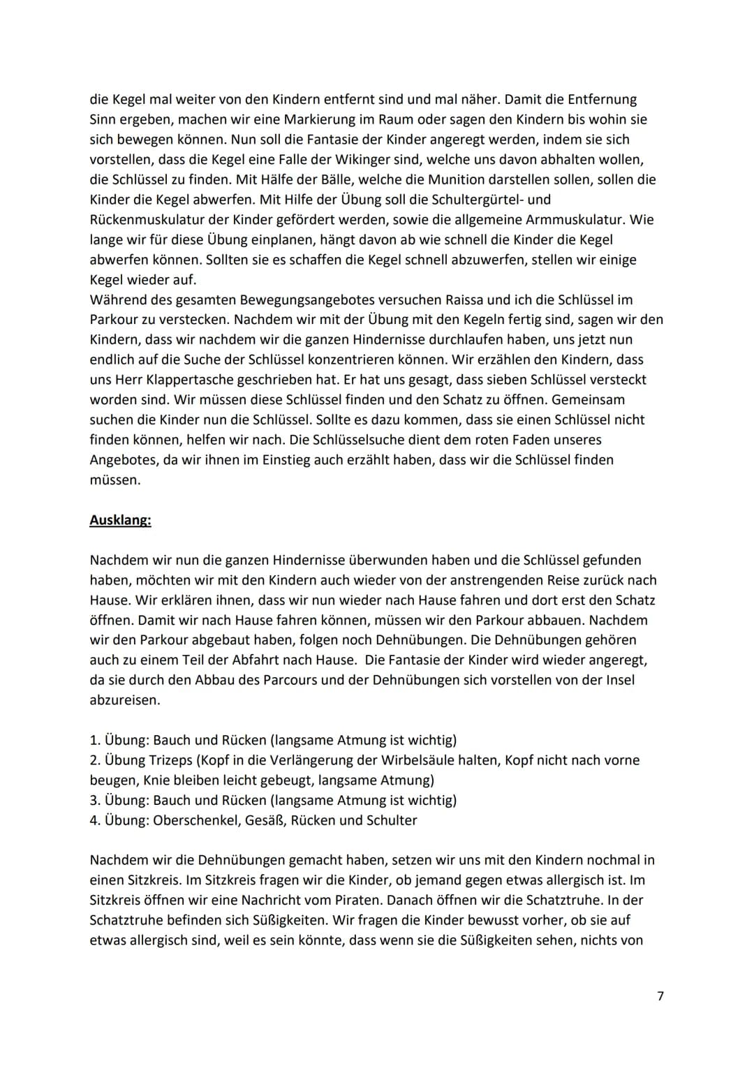 Bewegungsangebot zur Kräftigung der Schultergürtel- und
Rückenmuskulatur mittels Übungen im Rahmen eines Zirkeltrainings
Bewegungsangebot
Ze