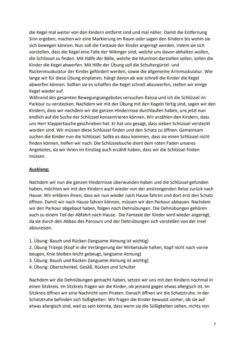 Bewegungsangebot zur Kräftigung der Schultergürtel- und
Rückenmuskulatur mittels Übungen im Rahmen eines Zirkeltrainings
Bewegungsangebot
Ze