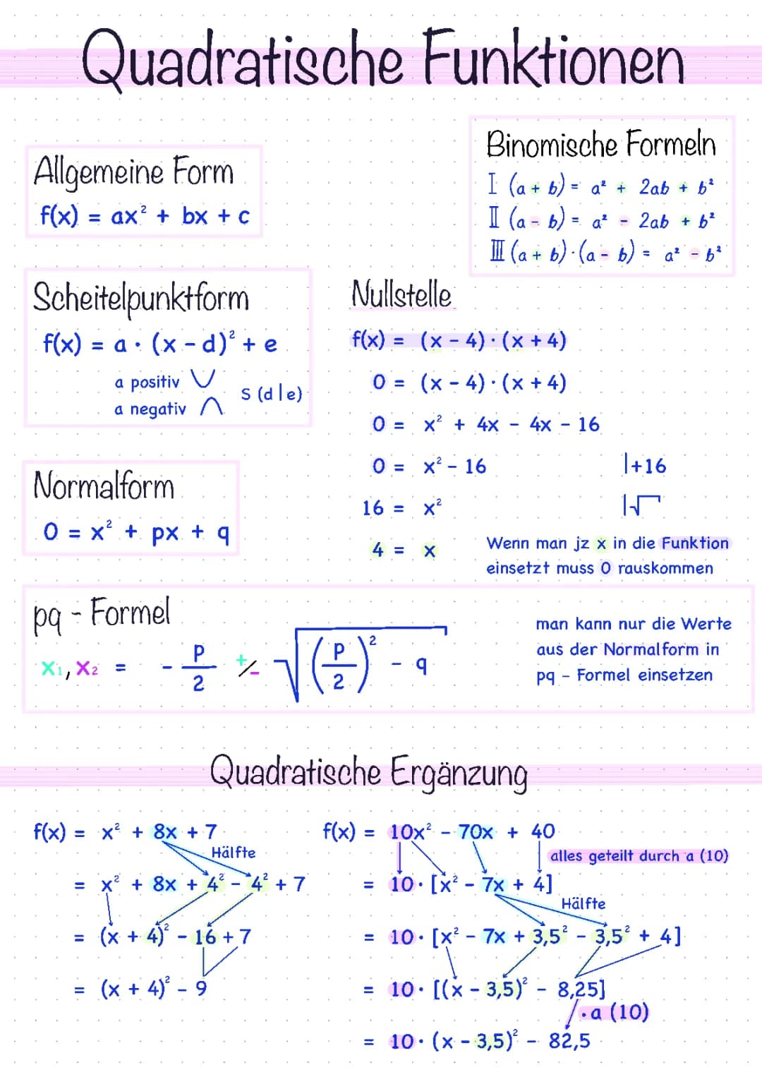 Quadratische Funktionen 