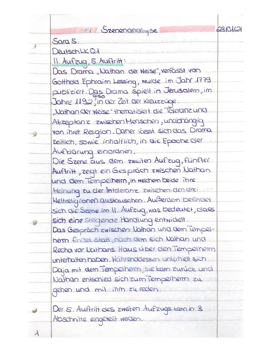 .
.
•
•
.
Wie verfasst man eine Szenenanalyse?
1. Einleitung
●
2. Inhalt der Szene
Die Szene gliedern und Inhalt kurz wiedergeben
3. Hauptte