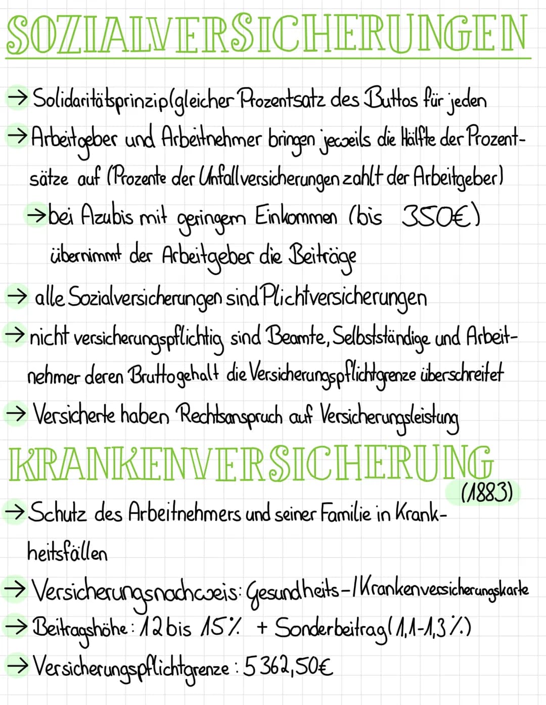 SOZIALVERSICHERUNGEN
→ Solidaritätsprinzip(gleicher Prozentsatz des Buttos für jeden
→Arbeitgeber und Arbeitnehmer bringen jeweils die Hälft