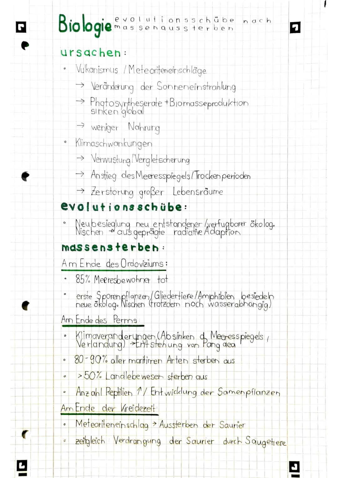 Biologie
ursachen:
0
O
Verwustung/Vergletscherung.
→ Anstieg des Meeresspiegels/Trocken perioden
→ Zerstörung großer Lebensräume
evolutions 