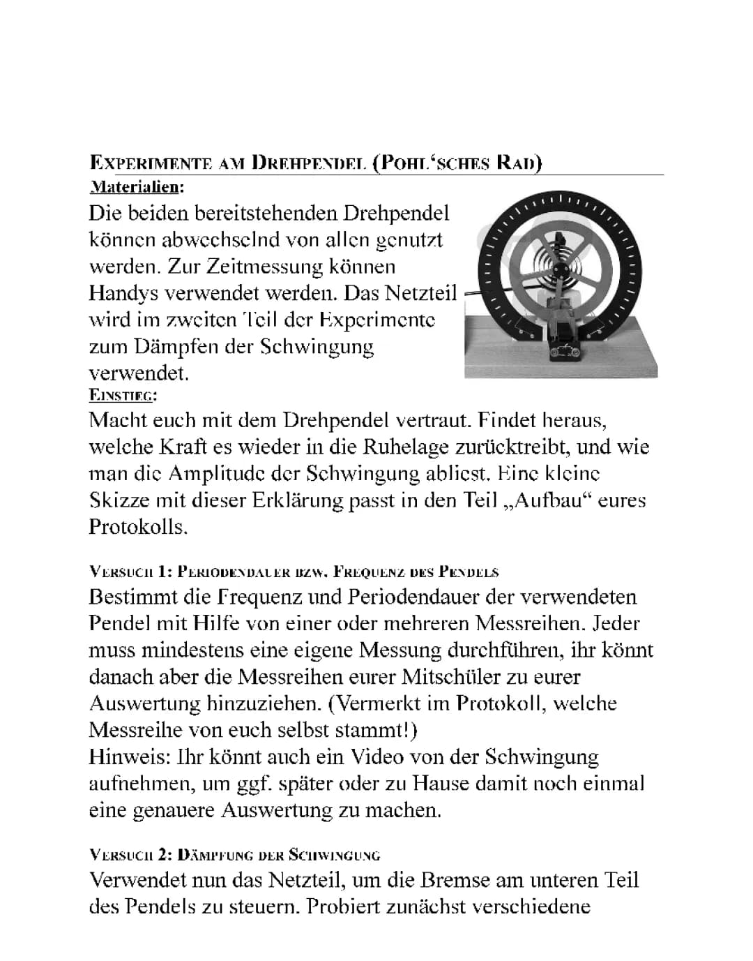 Pohl’sches Rad - Versuchsprotokoll 