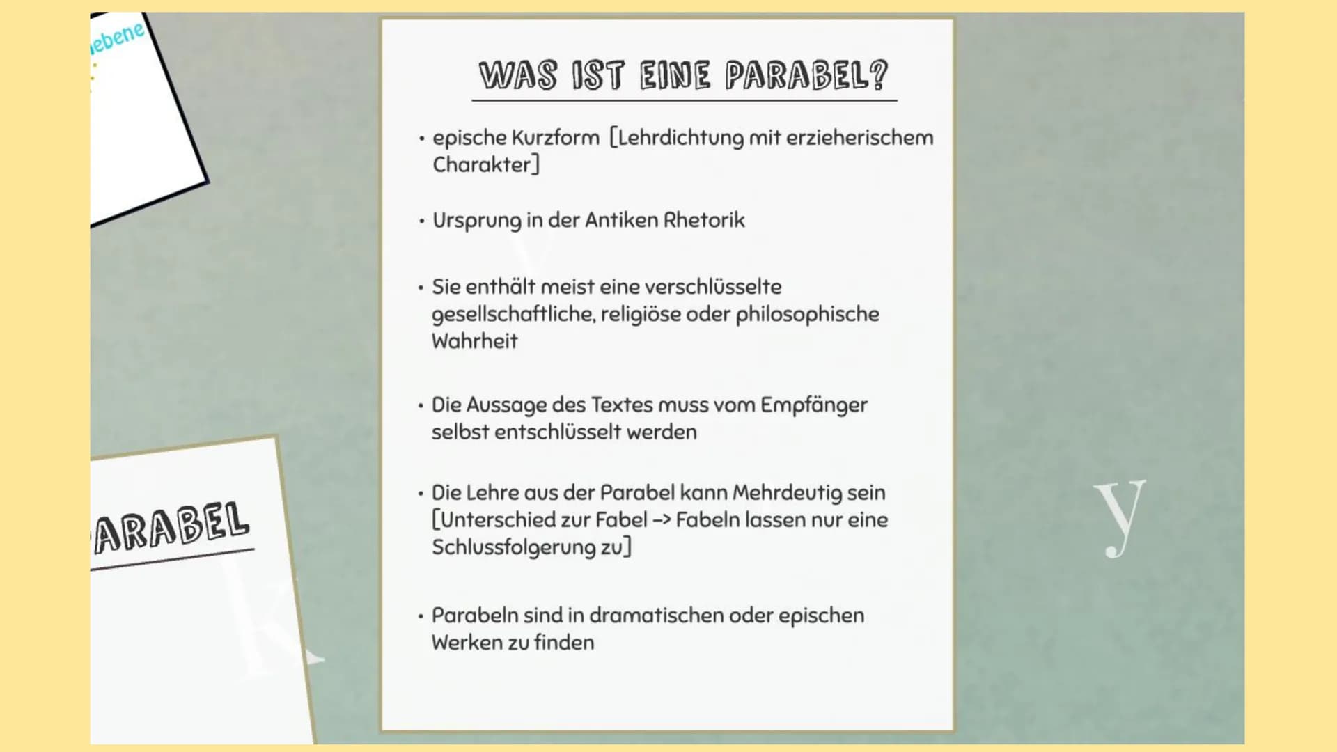 Haji Dahar
Die Parabel
7.
IA
Extended
Parabela
m
И Merkmale
einer Parabel
WAS IST EINE
PARABEL?
Gliederung
Deutung
einer Parabel:
Bild- und
