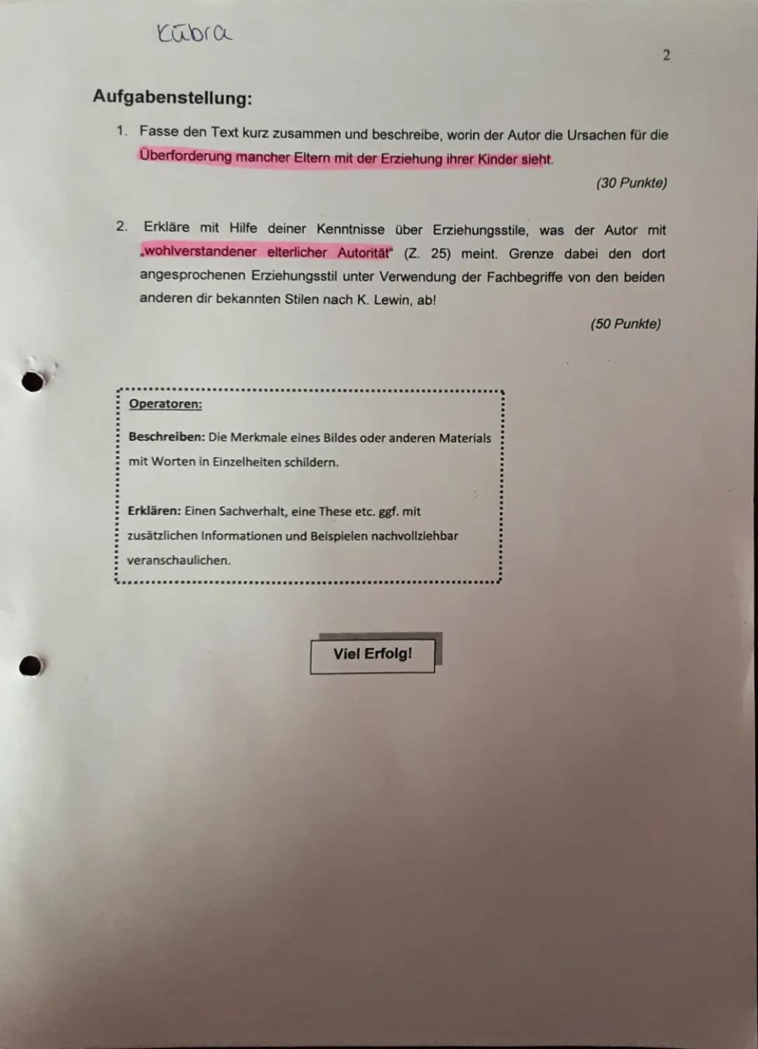 Erziehungsstile - Klausur 