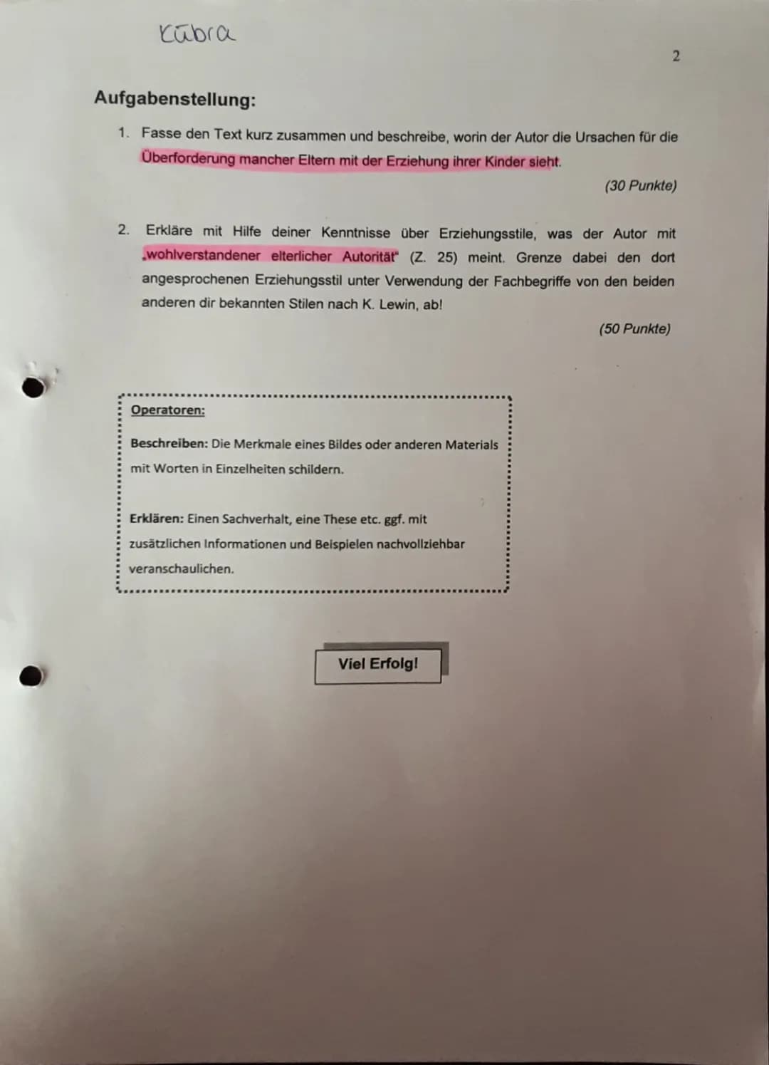 Erziehungsstile - Klausur 