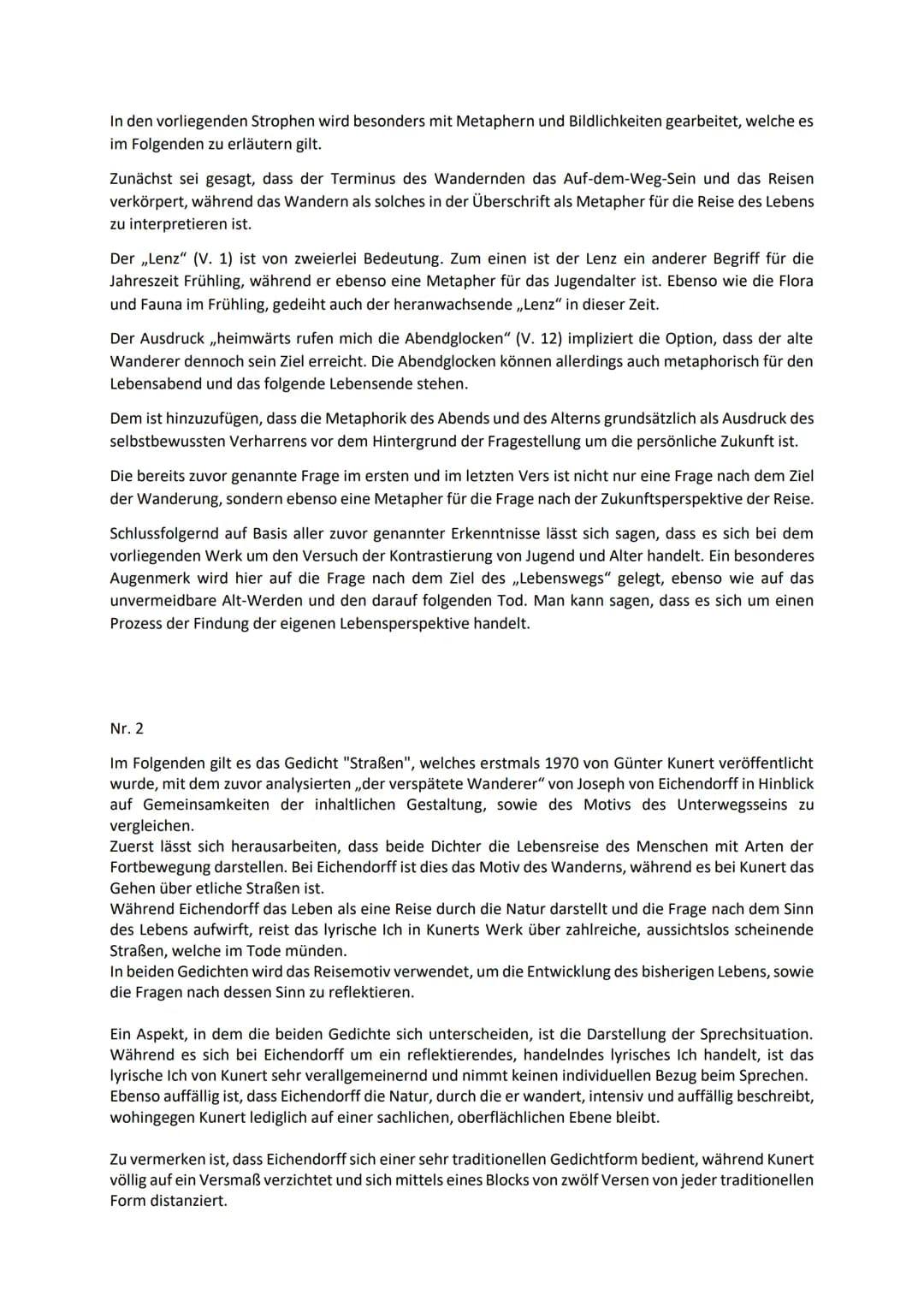 Das Gedicht "Der verspätete Wanderer", welches 1984 von Joseph von Eichendorff veröffentlicht
wurde, thematisiert das Leben als Reise mit ei