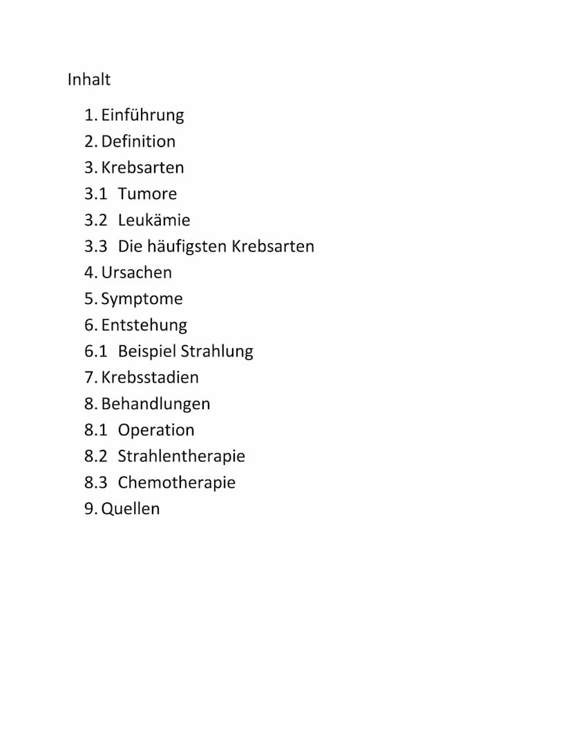 GFS
Schriftliche Ausarbeitung
Thema:
Krebs
Biologie Basiskurs Klasse 11
Schuljahr 2020/2021 Inhalt
1. Einführung
2. Definition
3. Krebsarten