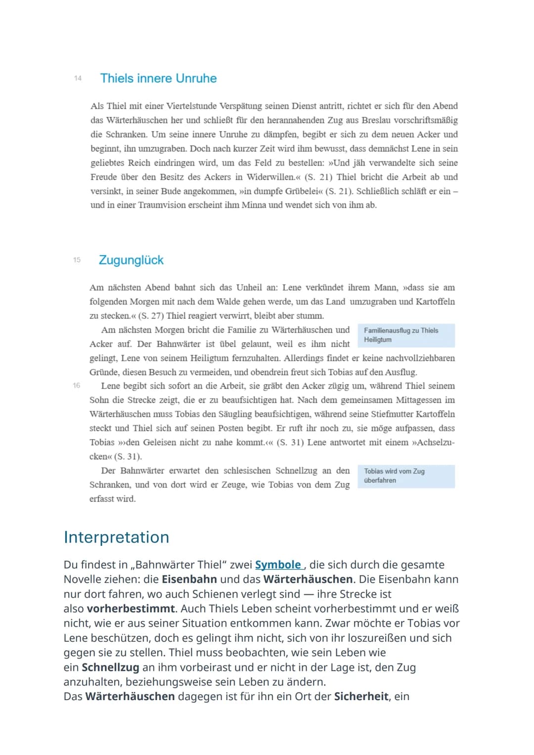 Bahnwärter Thiel
Zusammenfassung
S. 11-17
S. 18-20
S. 21-22
S. 23-27
Damit sich alle Leser:innen in diesem Band schnell zurechtfinden
und da
