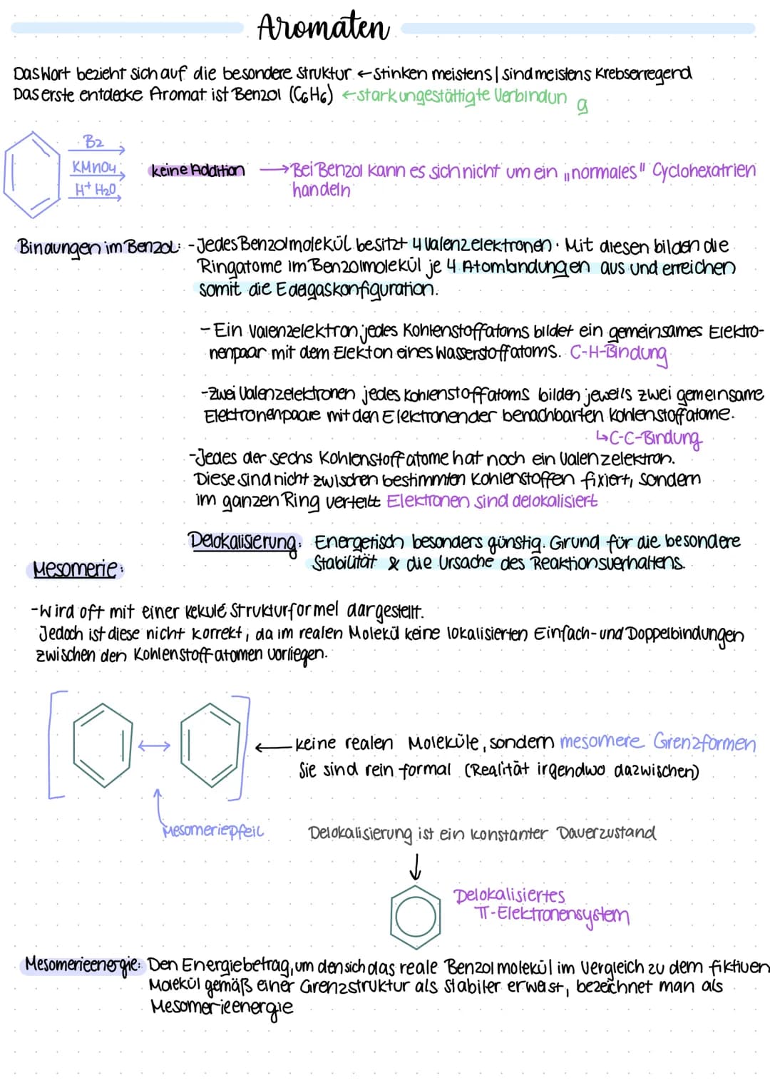 Aromaten
Das Wort bezieht sich auf die besondere Struktur Stinken meistens | sind meistens Krebserregend
Das erste entdecke Aromat ist Benzo