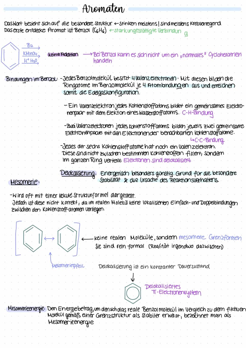 Aromaten
Das Wort bezieht sich auf die besondere Struktur Stinken meistens | sind meistens Krebserregend
Das erste entdecke Aromat ist Benzo
