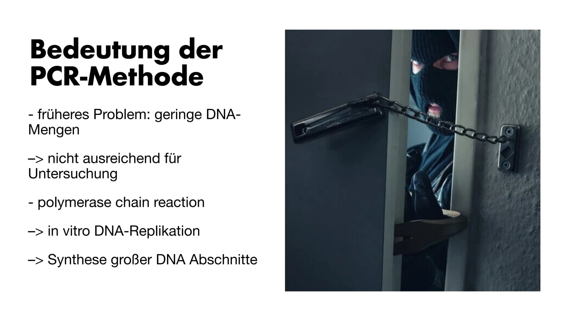 MS
igi
BY
Die PCR
Maria Gryn, 19.12.2021 Gliederung
Bedeutung der PCR-Methode
Entdeckung
●
• Komponenten der PCR
• Ablauf der PCR:
●
●
●
●
•