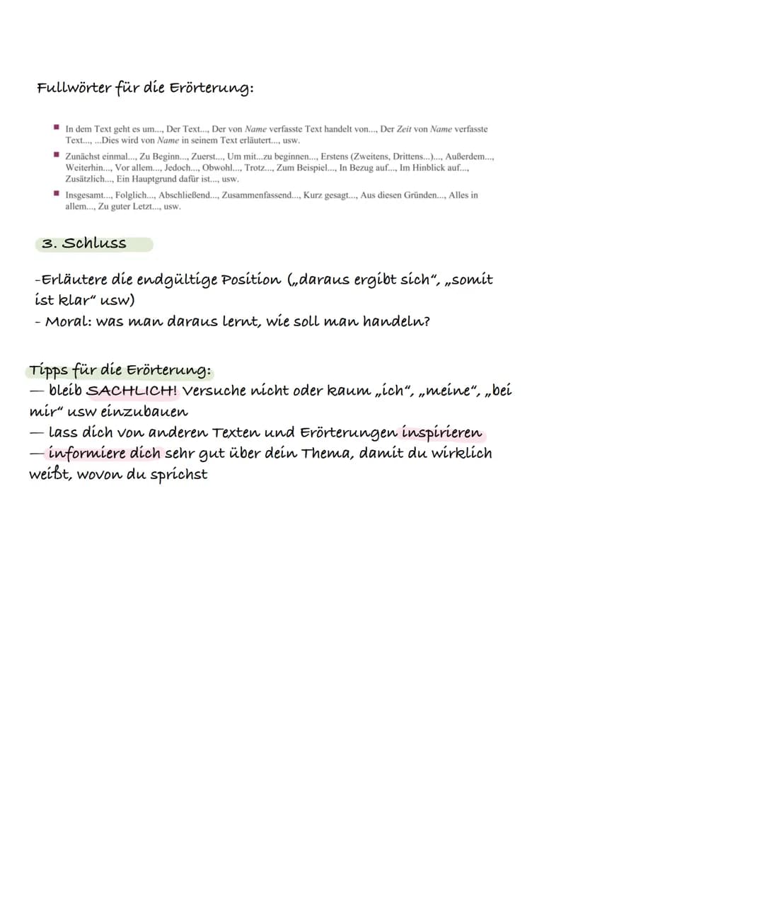 Erörterung
Vorbereitung und Planung
1. Schreibe das Thema, die Fragestellung dazu und deinen Standpunkt auf.
Wenn dein Standpunkt noch nicht