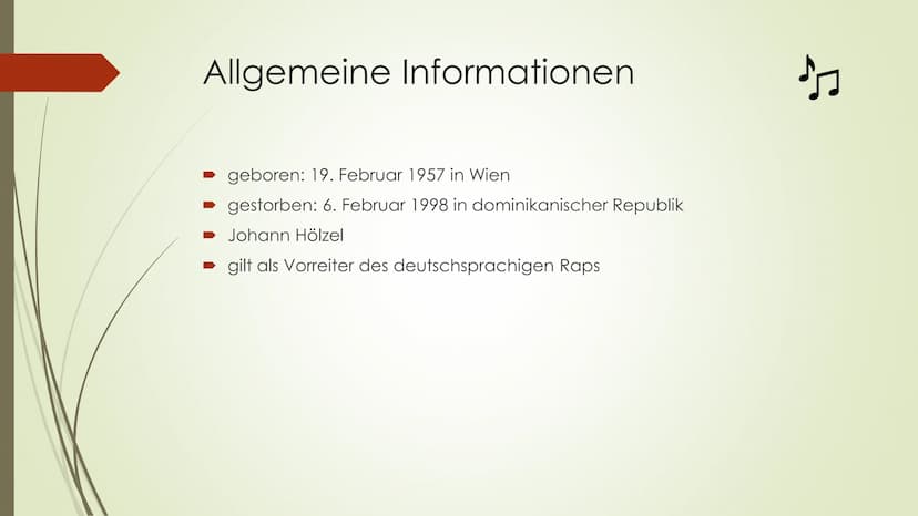 Falco Gliederung
► Allgemeine Informationen
➡ Kindheit
Beginn der Karriere
➡erste Rückschläge
Höhepunkt
Rückzug aus der Öffentlichkeit
→ Dis