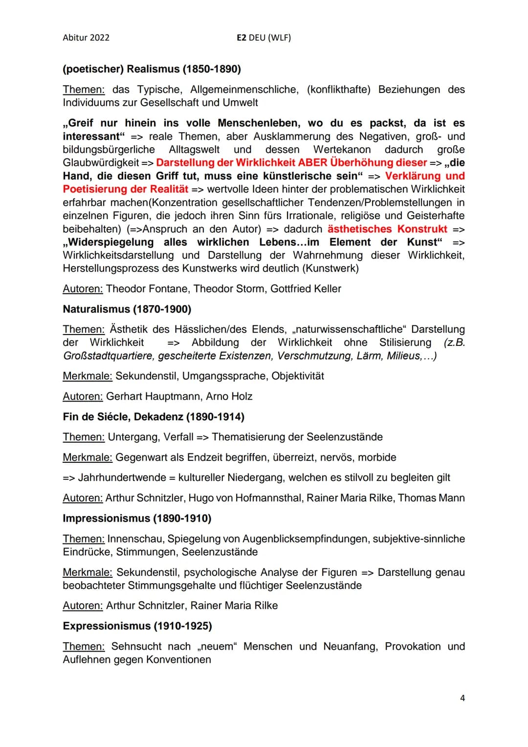 Abitur 2022
I. Rahmenthema 3: Literatur und Sprache um 1900 neue
Ausdrucksformen der Epik
Krise und Erneuerung des Erzählens:
●
E2 DEU (WLF)