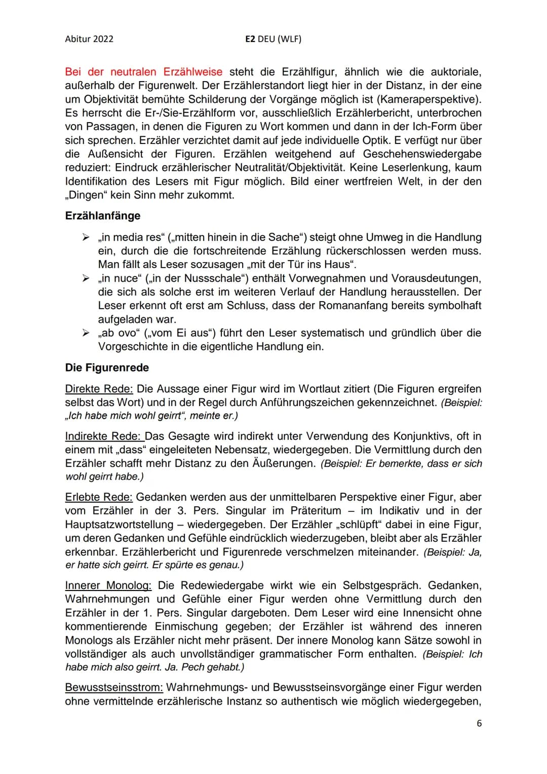 Abitur 2022
I. Rahmenthema 3: Literatur und Sprache um 1900 neue
Ausdrucksformen der Epik
Krise und Erneuerung des Erzählens:
●
E2 DEU (WLF)