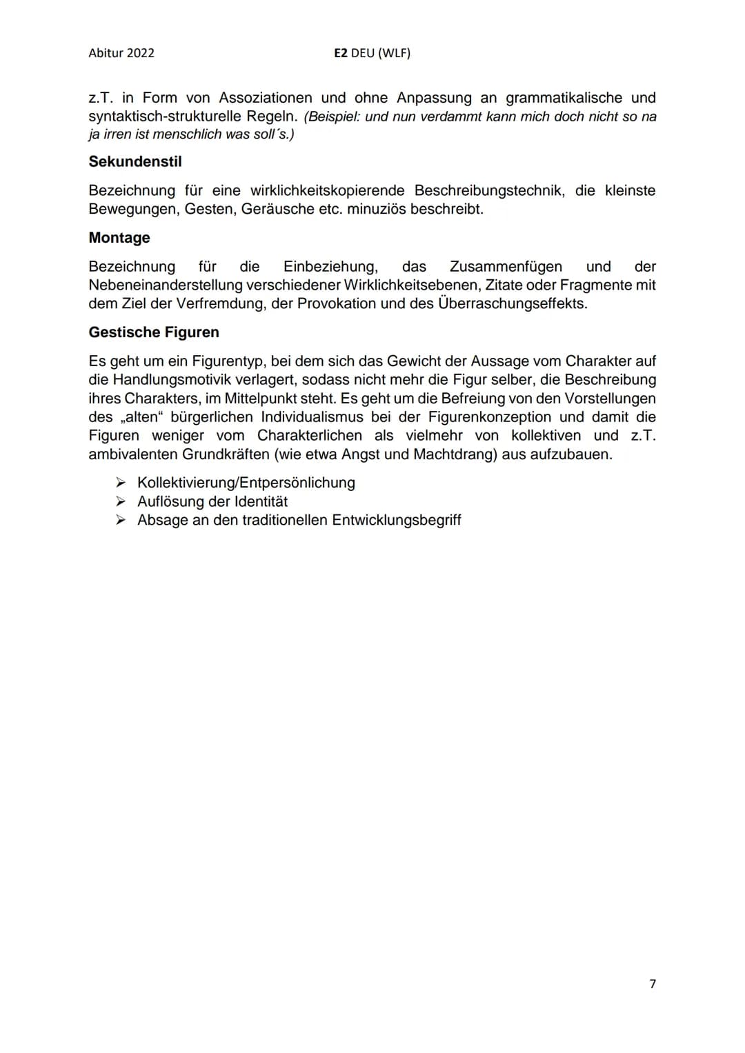 Abitur 2022
I. Rahmenthema 3: Literatur und Sprache um 1900 neue
Ausdrucksformen der Epik
Krise und Erneuerung des Erzählens:
●
E2 DEU (WLF)