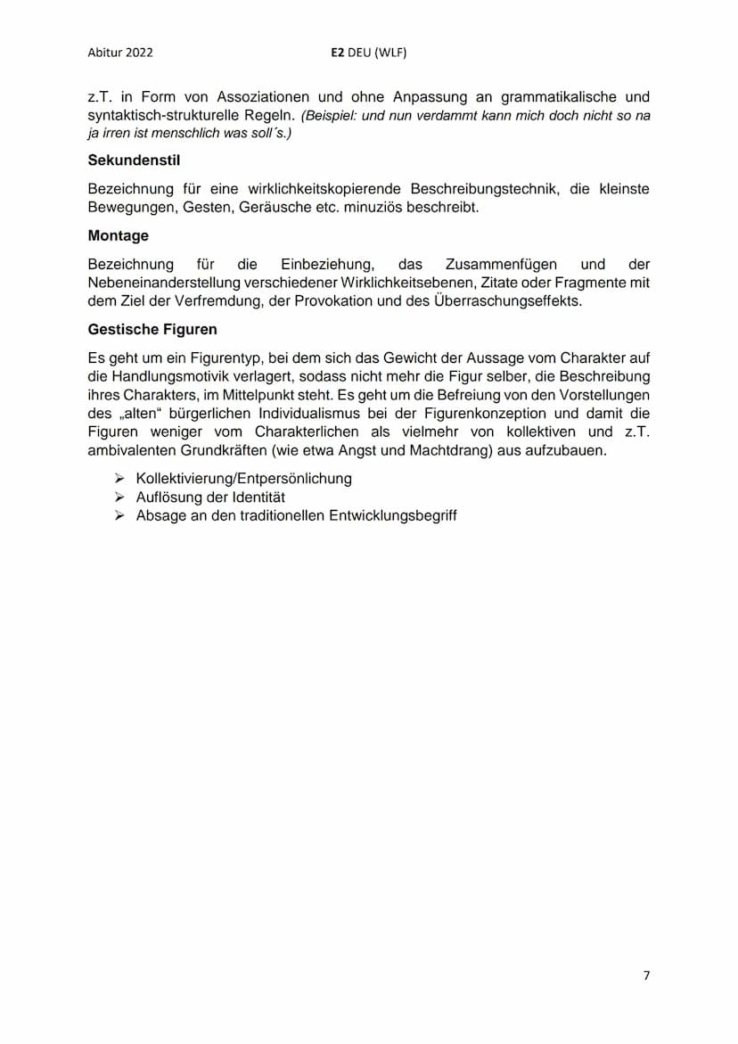 Abitur 2022
I. Rahmenthema 3: Literatur und Sprache um 1900 neue
Ausdrucksformen der Epik
Krise und Erneuerung des Erzählens:
●
E2 DEU (WLF)