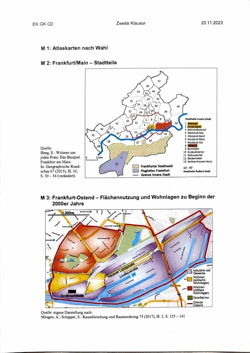 EK GK Q2 ( !
Name:
1 1
Zweite Klausur
23.11.2023
Thema: Aktuelle Tendenzen der Stadtentwicklung
Wandel städtischer Teilräume in europäischen