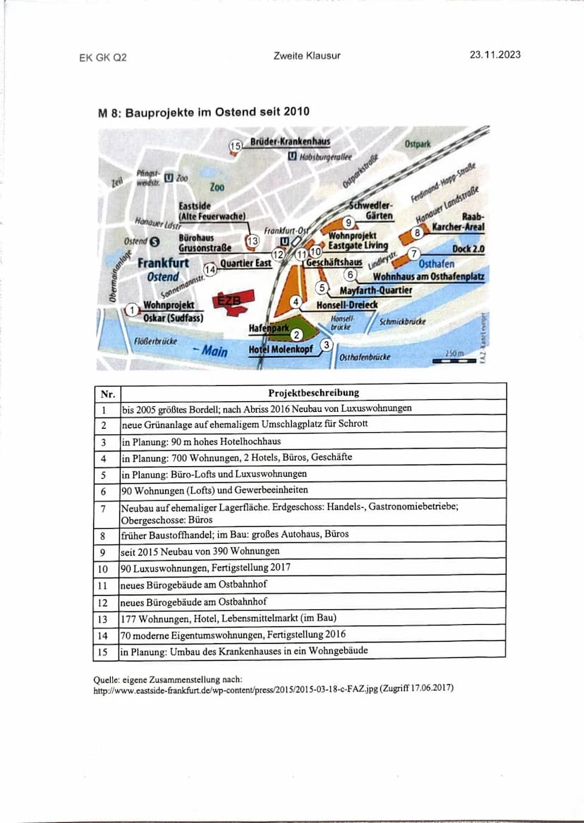 EK GK Q2 ( !
Name:
1 1
Zweite Klausur
23.11.2023
Thema: Aktuelle Tendenzen der Stadtentwicklung
Wandel städtischer Teilräume in europäischen