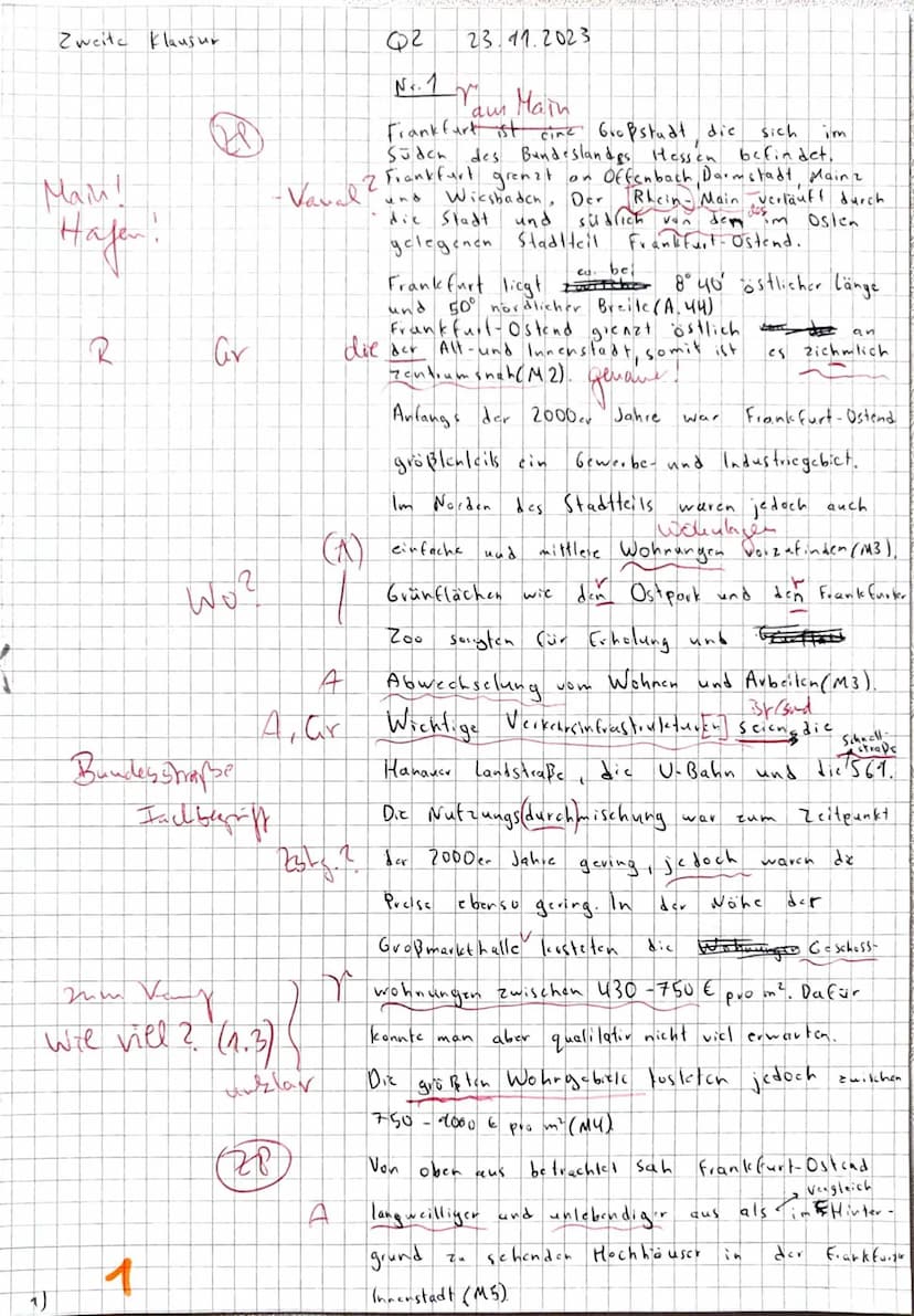 EK GK Q2 ( !
Name:
1 1
Zweite Klausur
23.11.2023
Thema: Aktuelle Tendenzen der Stadtentwicklung
Wandel städtischer Teilräume in europäischen