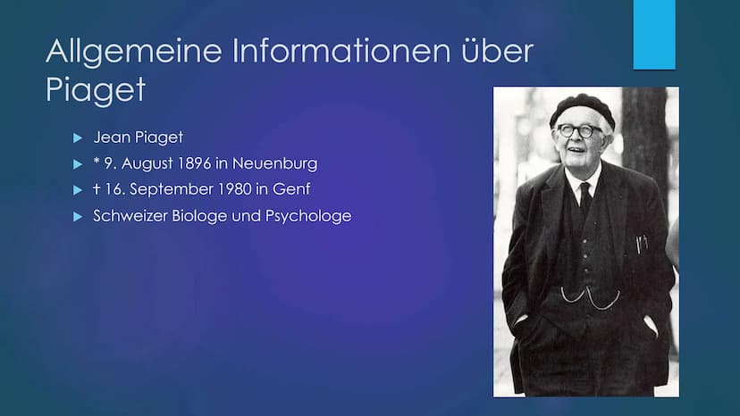 Das Stufenmodell der
kognitiven Entwicklung
nach Jean Piaget
IST SEINE THEORIE DER ENTWICKLUNGSSTUFEN VERTRETBAR? Gliederung
Allgemeine Info