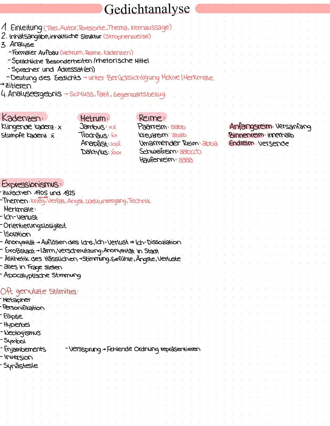 Gedichtanalyse Aufbau; Expressionismus