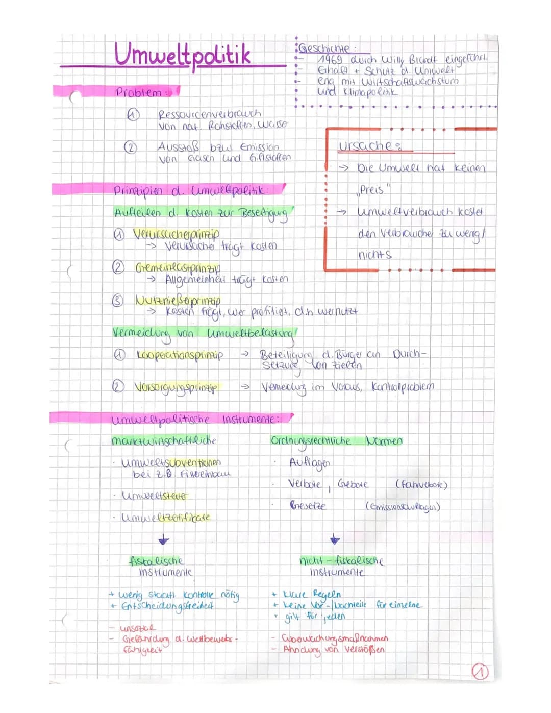 Umweltpolitik
Problem:
Ressourcenverbrauch
von nat. Rohstoffen, wasse
Ausstoß bzw. Emission
Von Gasch und Giftstoffen
Prinzipien d. umweltpo