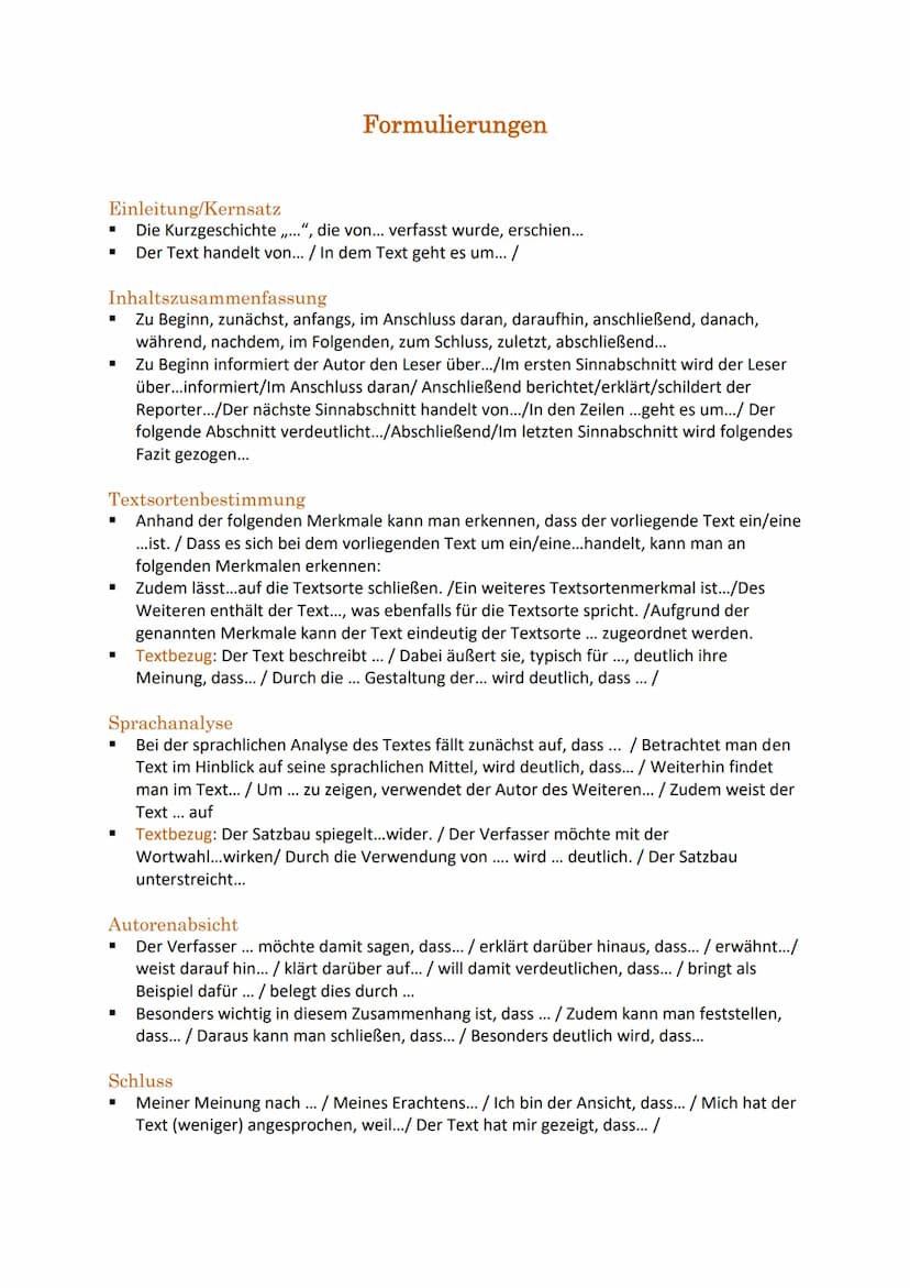 Einleitung/Kernsatz
■
■
Inhaltszusammenfassung
Zu Beginn, zunächst, anfangs, im Anschluss daran, daraufhin, anschließend, danach,
während, n