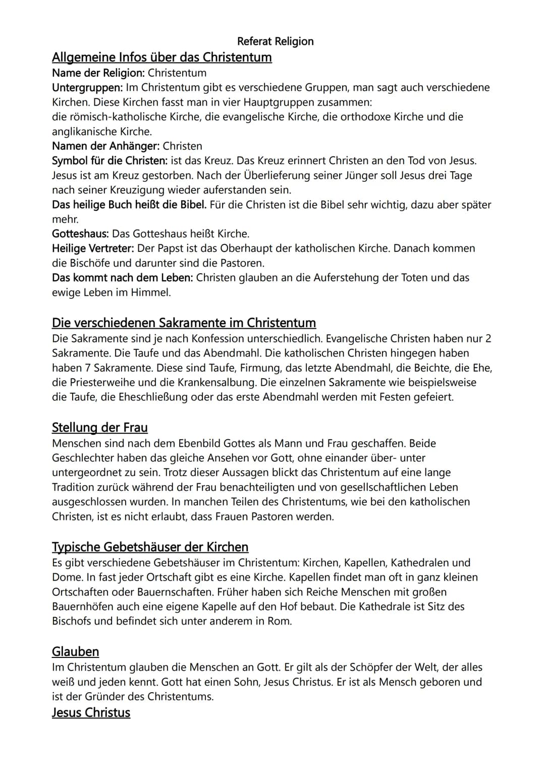 Referat Religion
Allgemeine Infos über das Christentum
Name der Religion: Christentum
Untergruppen: Im Christentum gibt es verschiedene Grup